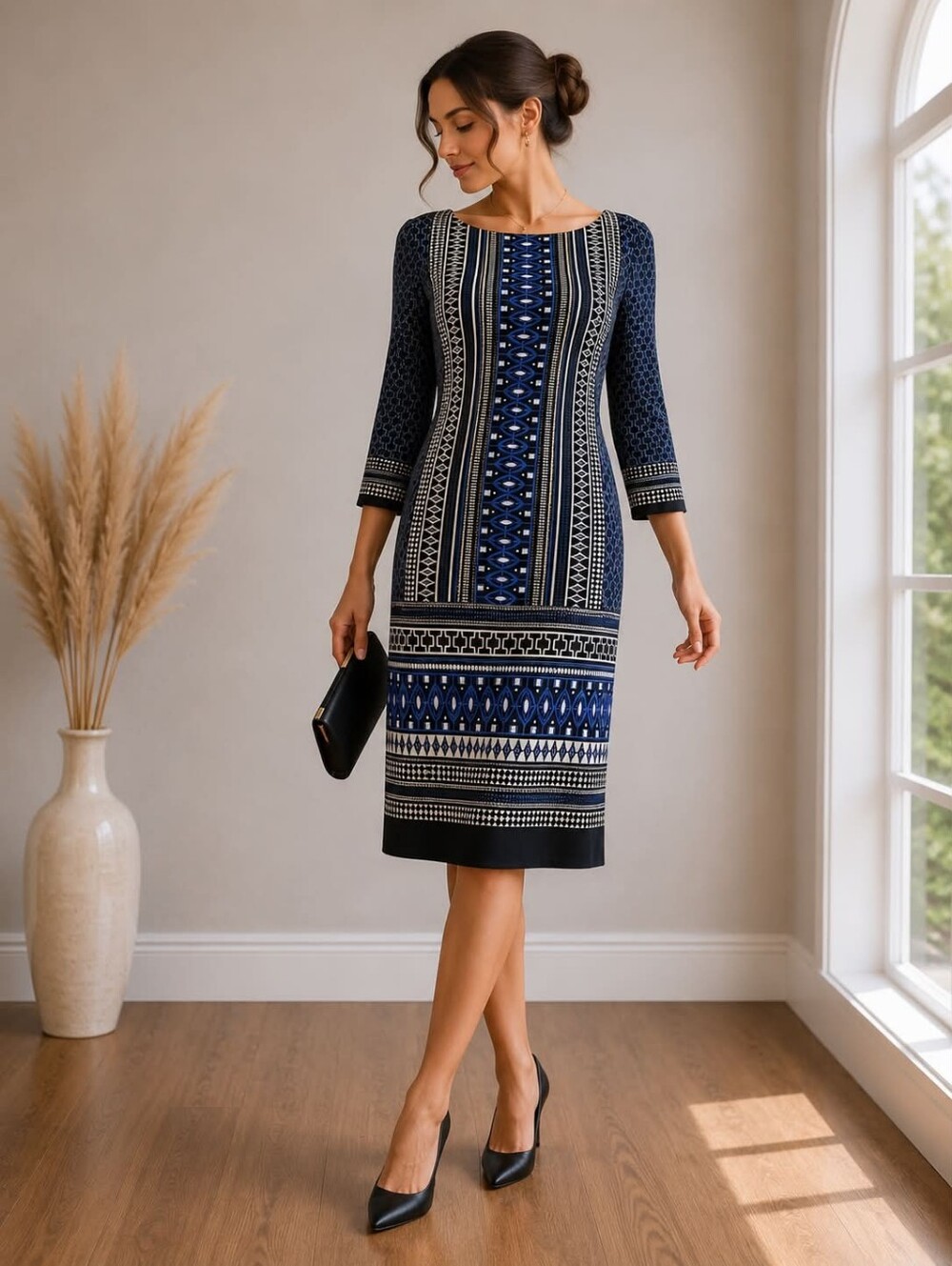 Vince Camuto M Elegant Navy Patterned Dress